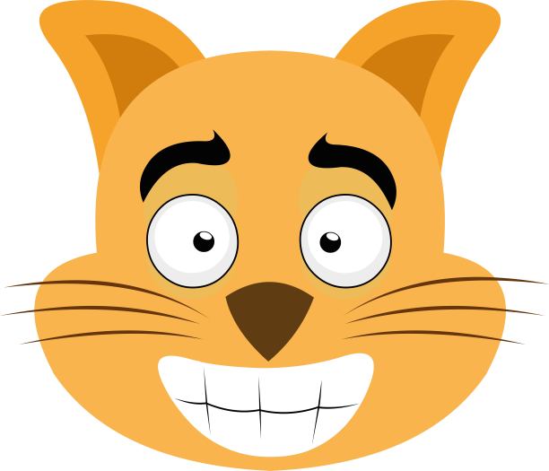 矢量表情插图的卡通猫的头与快乐的表情，微笑显示所有的牙齿图片下载