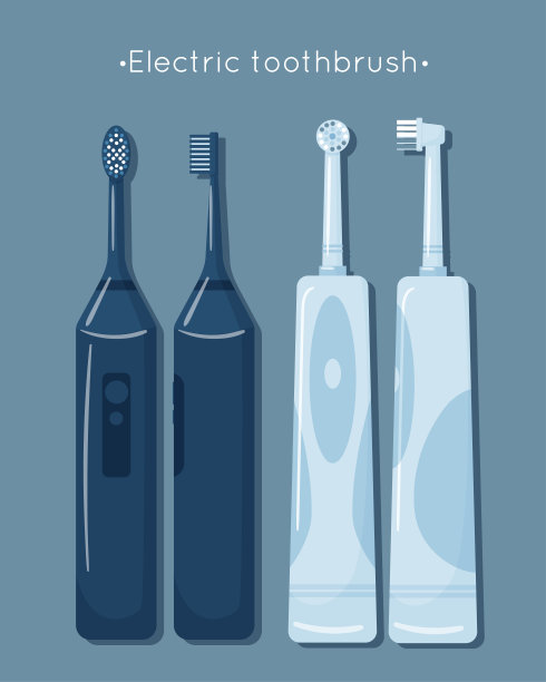 矢量牙刷卫生图标集。牙刷的种类是超声波和电动的。正面和侧视图。牙科的概念。图片下载