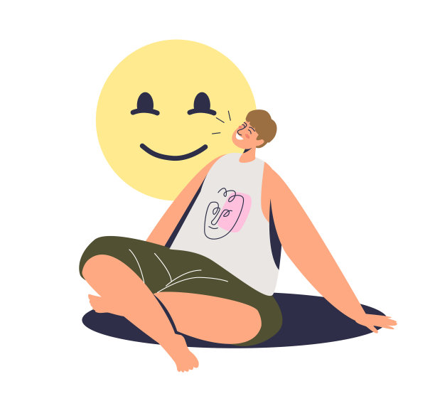 快乐的卡通男人闭着眼睛坐着图片下载