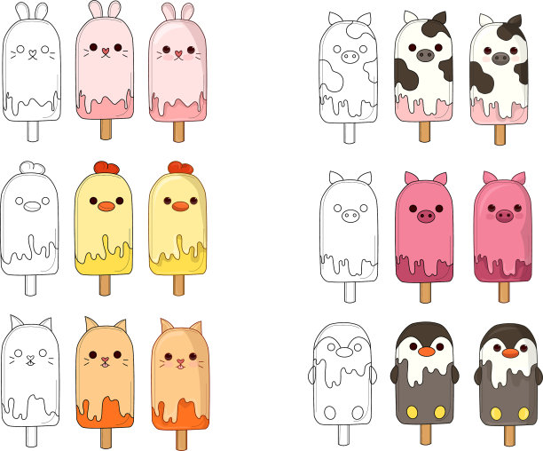 可爱的动物冰淇淋模板集图片下载