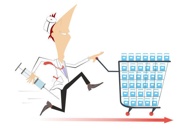 微笑的医生，注射器和疫苗插图图片下载