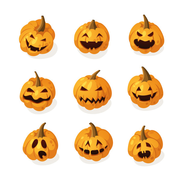 卡通人物杰克灯。手绘的时尚万圣节蔬菜。秋天矢量画新鲜有机食品。南瓜香料季节图片下载