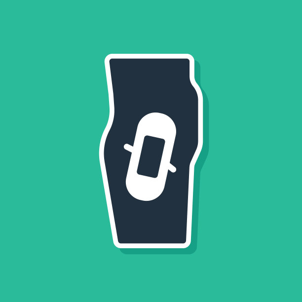 蓝色石膏腿图标隔离在绿色背景。向量图片下载