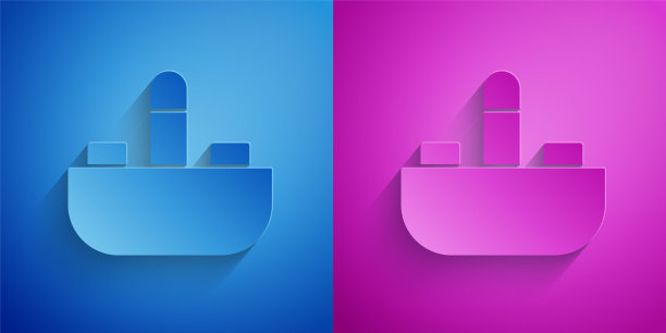 剪纸面盆与水龙头图标孤立在蓝色和紫色的背景。纸艺术风格。向量图片下载