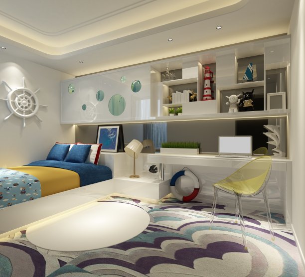 豪华酒店套房，卧室的3d渲染图片下载