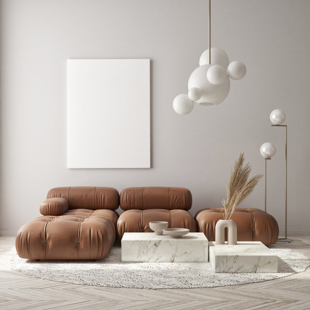 模拟海报框架在现代室内背景，装饰艺术风格，3D渲染图片下载