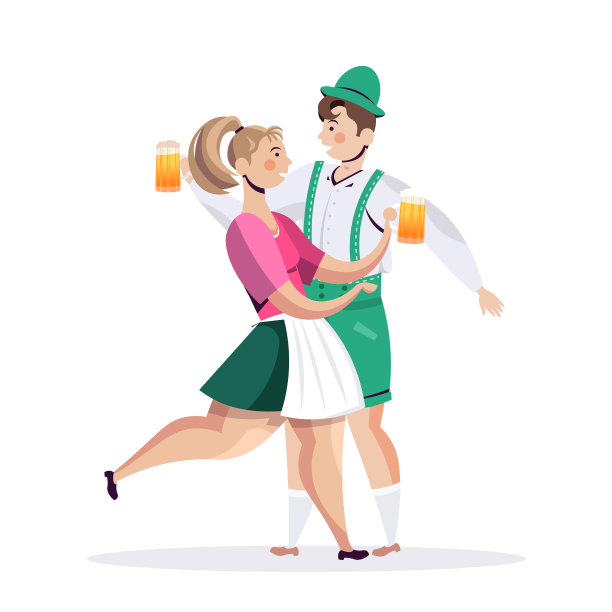 夫妇们穿着传统服装喝啤酒图片下载