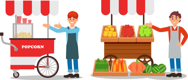 男人摊贩站在街边的摊位或摊位上图片下载