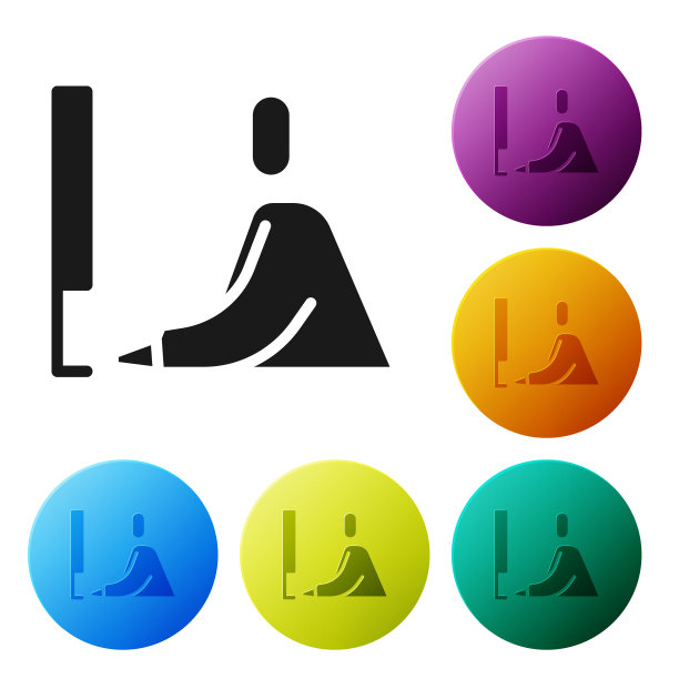 黑人学生工作在笔记本电脑图标孤立图片下载