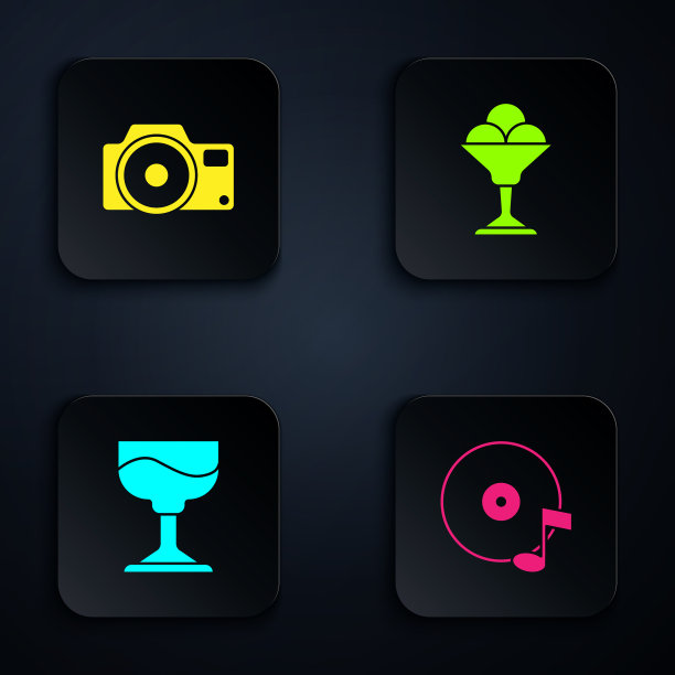 设置vinyl disk photo camera鸡尾酒和冰块图片下载