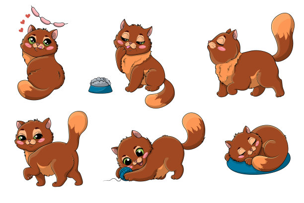 设置六个标签或贴纸一个可爱的胖猫图片下载