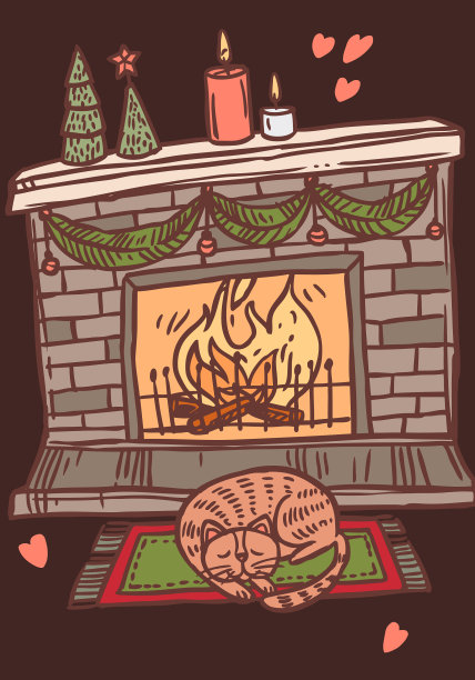 圣诞贺卡与装饰壁炉图片下载