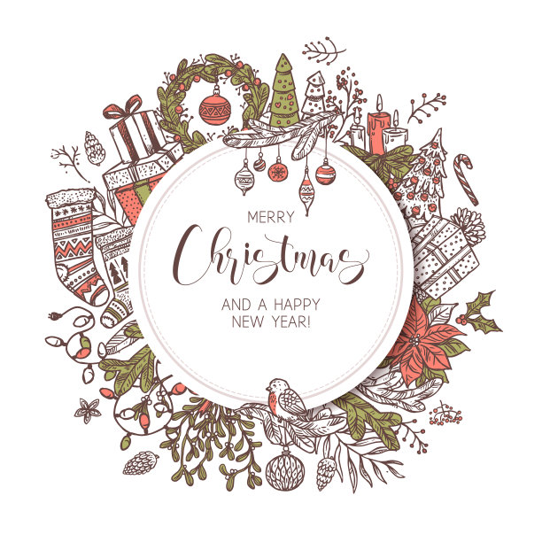 圆圆的圣诞快乐，恭贺新禧图片下载