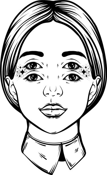手画年轻漂亮的女孩与四眼图片下载