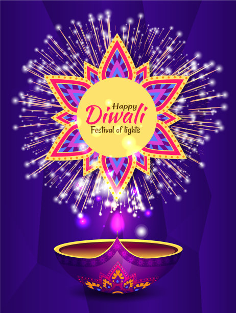 节日灯光明信片与烟花排灯节图片下载