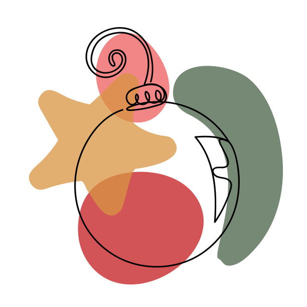 圣诞球在一个手画线形风格图片下载