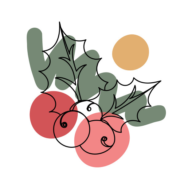 圣诞浆果在一个手绘线性风格图片下载