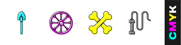 套铲旧木轮交叉人骨图片下载