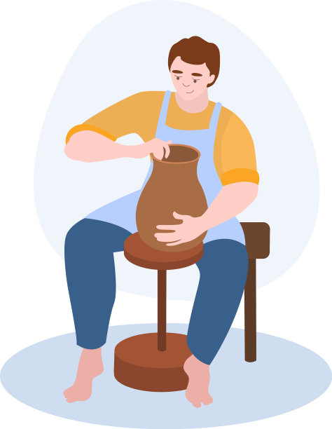 陶工从爱好收集制作陶罐图片下载