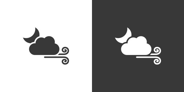 风，月，云孤立的图标上的黑色和图片下载