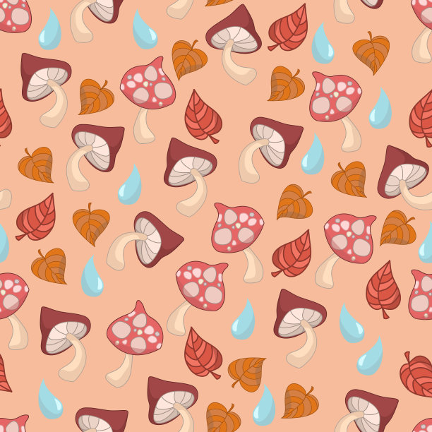 卡通秋蘑菇叶和雨滴图片下载