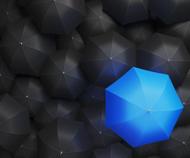 概念形象以大量的黑色雨伞和红色雨伞脱颖而出，显得独特图片下载