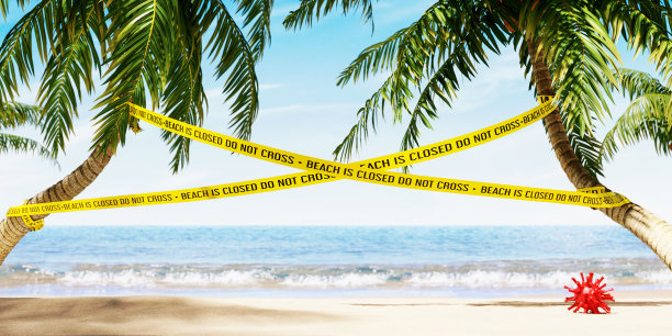 疫情期间关闭的海滩：旅行取消概念背景图片下载
