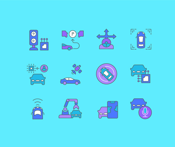 设置简单的线条图标自动驾驶汽车图片下载