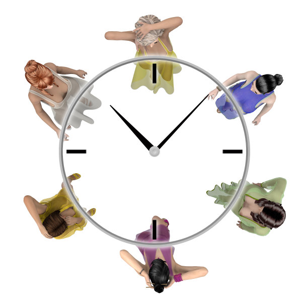 女孩站在钟面上圈俯视图片下载