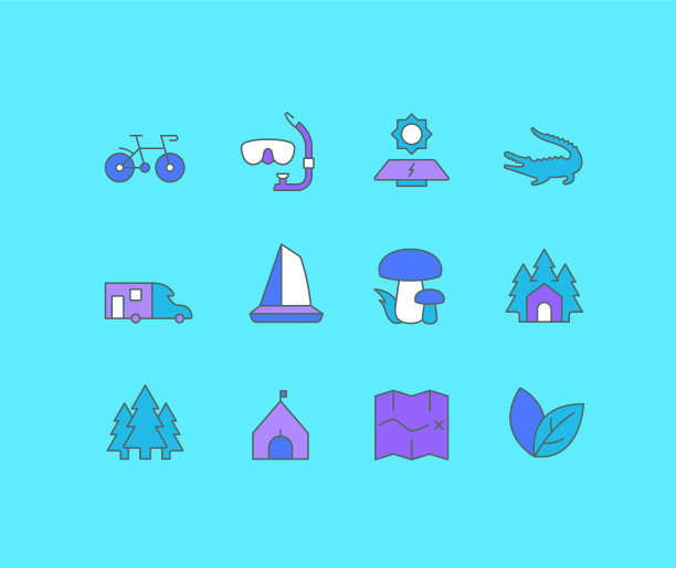 设置简单的线条图标生态旅游图片下载