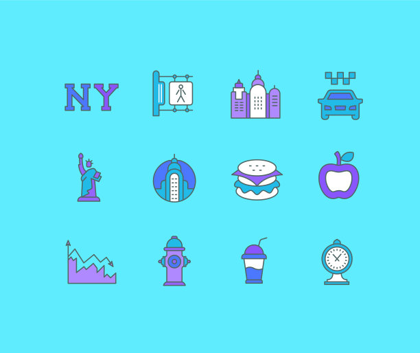 设置简单的线条图标纽约图片下载
