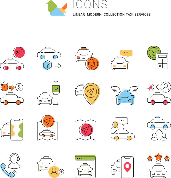 设置出租车服务的线性图标图片下载