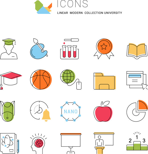 扁平线条大学图标合集图片下载