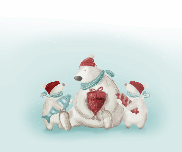 圣诞贺卡北极熊和小熊图片下载