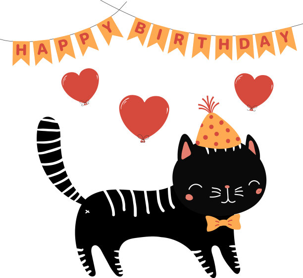可爱的生日贺卡和一只猫图片下载