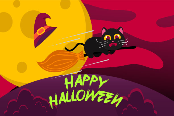 万圣节快乐背景可爱的黑猫图片下载