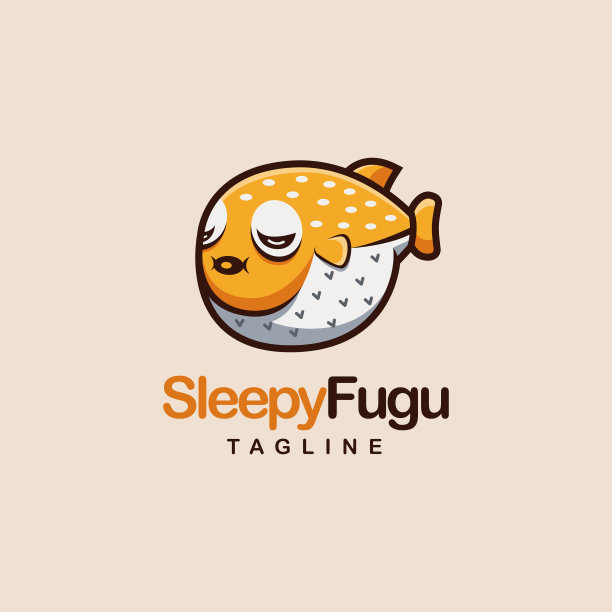 可爱的河豚鱼卡通吉祥物标志图片下载