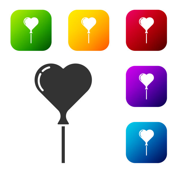 心形的黑色气球和丝带图标图片下载