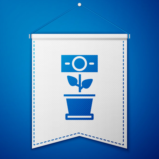 蓝色钱币植物在花盆图标孤立在蓝色图片下载