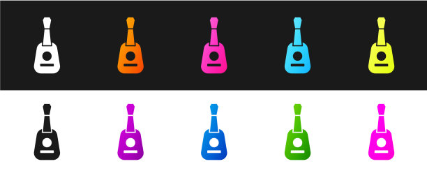 设置吉他图标隔离在黑色和白色图片下载