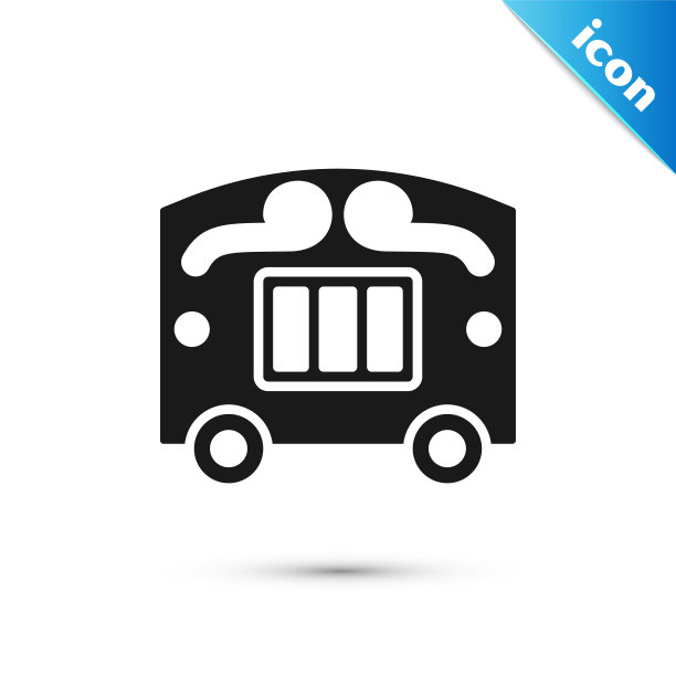 灰色马戏团马车图标孤立在白色背景。马戏团拖车，马车轮子。向量图片下载