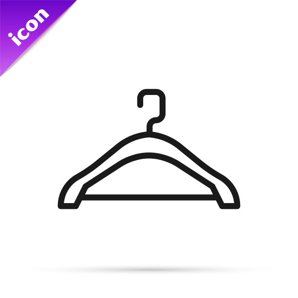 黑色线衣架衣柜图标孤立的白色背景。衣帽间图标。衣服服务的象征。衣服衣架的迹象。向量图片下载