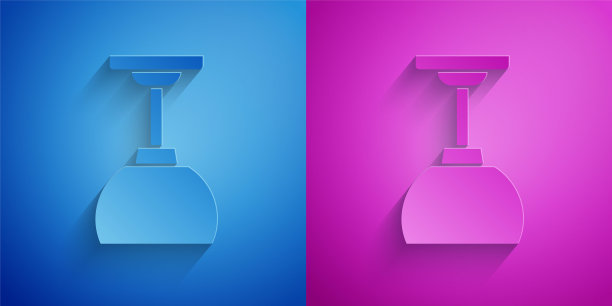 剪纸灯的图标孤立在蓝色和紫色的背景。顶灯灯泡。纸艺术风格。向量图片下载