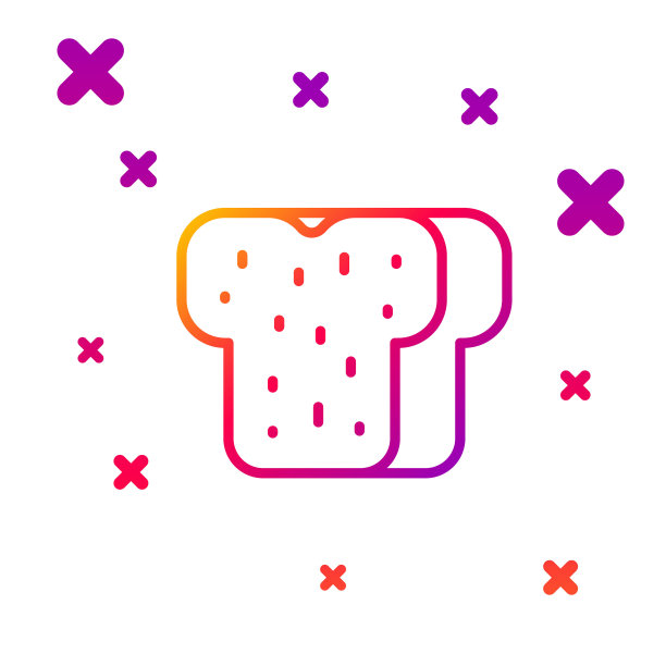 颜色线面包吐司的三明治片烤面包丁图标孤立在白色的背景。午餐，晚餐，早餐和点心。梯度随机动态形状。向量图片下载