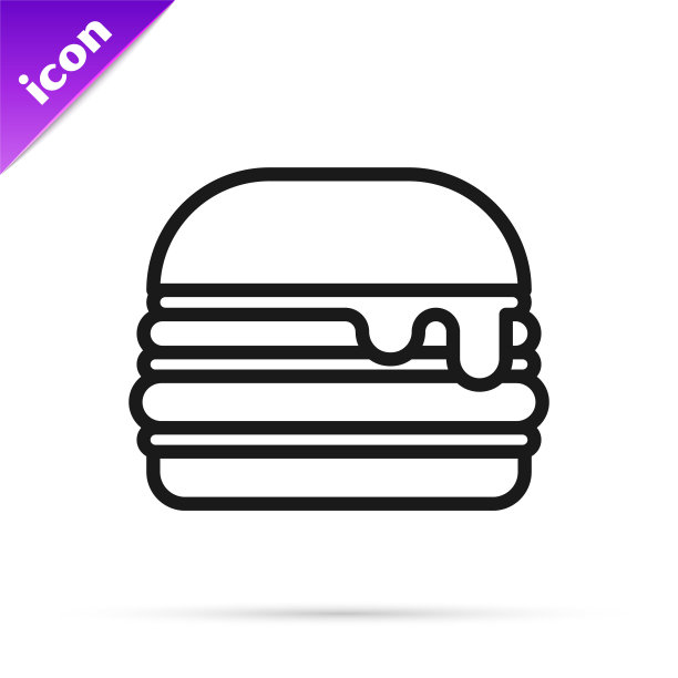 黑线汉堡图标孤立在白色背景。汉堡图标。芝士汉堡三明治的迹象。快餐菜单。向量图片下载