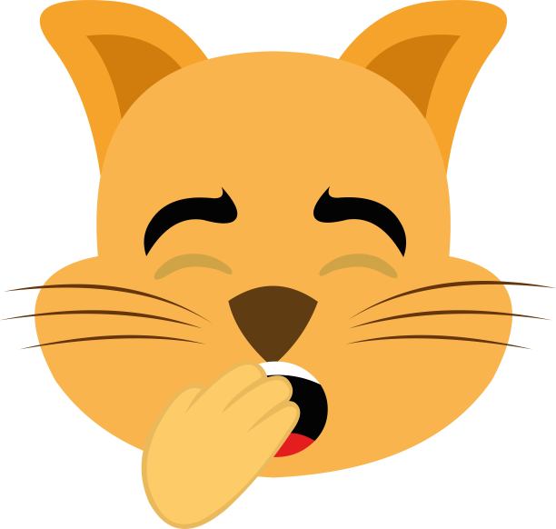 Vector emoticon illustration cartoon of a cat´s head with a tired expression, yawning, covering his mouth with his hand图片下载