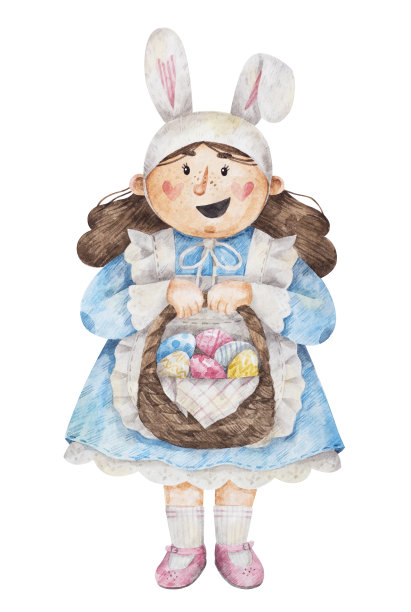 复活节插图。穿着复活节兔子服装的女孩图片下载