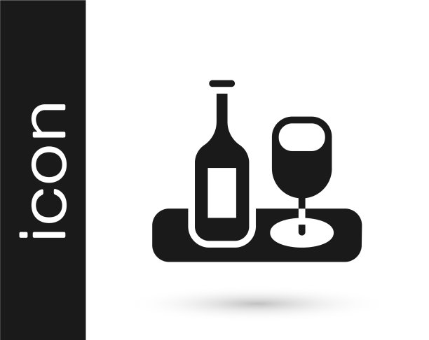 黑色葡萄酒瓶与玻璃图标隔离图片下载
