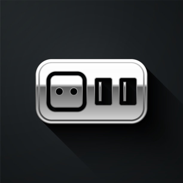 银色电源插座图标隔离在黑色上图片下载