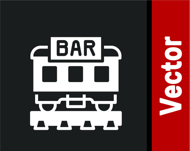 白色餐厅火车图标孤立在黑色图片下载